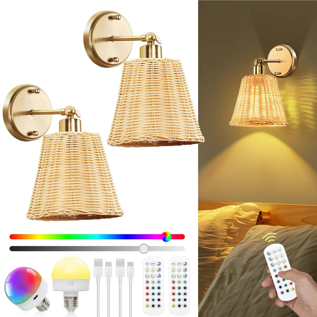 Applique Osier Tressé Rechargeable – Bohème Moderne Sans Fil
