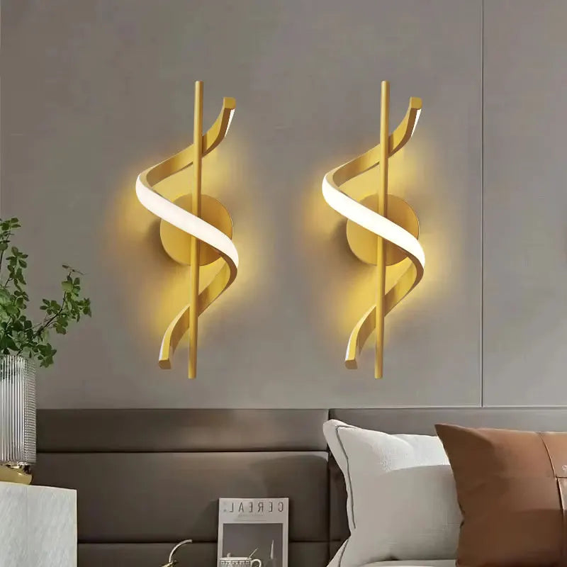 Applique Spirale LED Dorée ou Noire – Chambre Salon Nordique