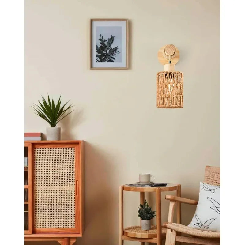 Applique Rotin Cylindrique Naturel – Tête de Lit Chambre Farmhouse