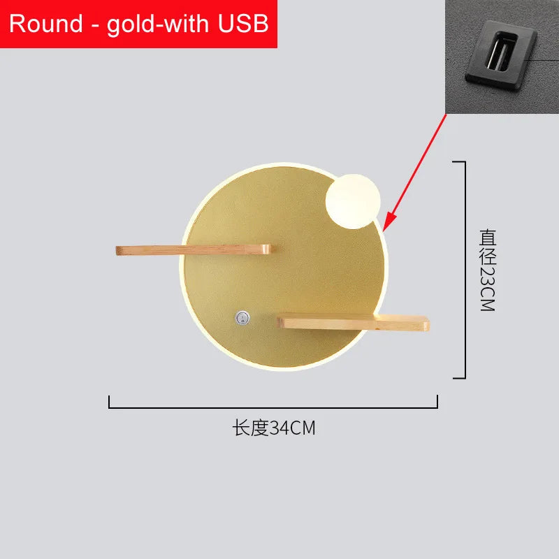 Applique Murale LED avec Étagère et Port USB – Tête de Lit Nordique