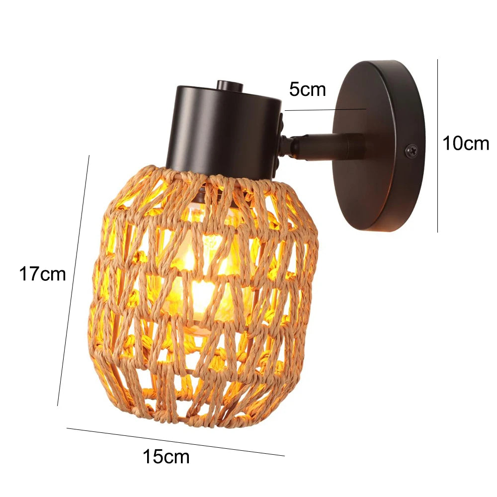 Applique Corde Chanvre Abat-Jour Rétro – Chambre Salon Loft