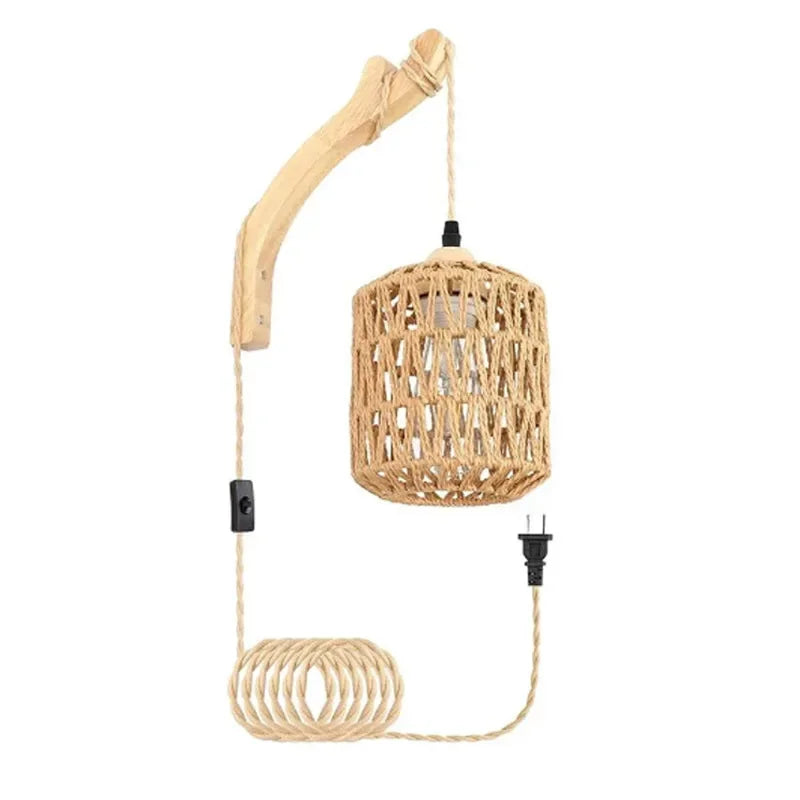 Applique Cylindrique Rotin & Bois Naturel – Lumière Filtrée Organique