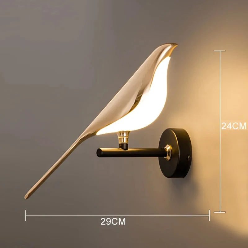 Applique Oiseau Doré LED Aluminium – Sculpture Lumineuse Poétique