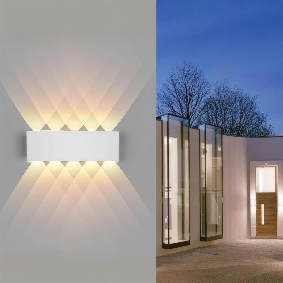 Applique LED blanche double faisceau - facade moderne