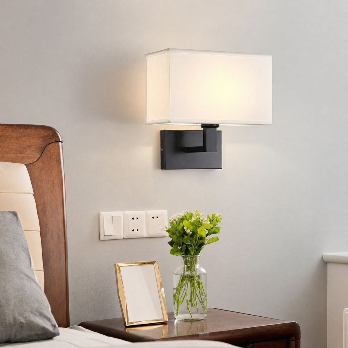 Applique orientable noire abat-jour tissu - chambre