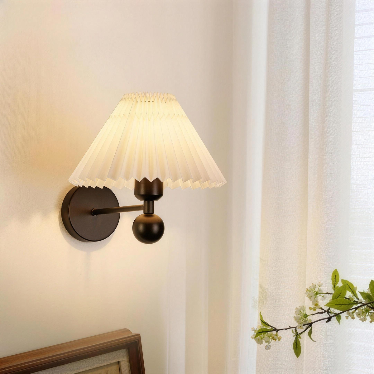 Applique abat-jour plisse noir sable - lumiere douce