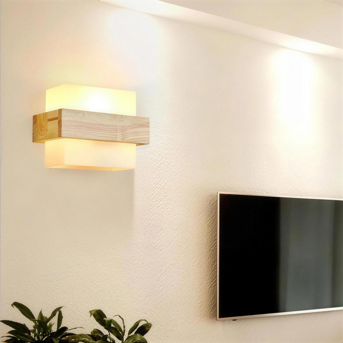 Applique bois verre nordique salon TV
