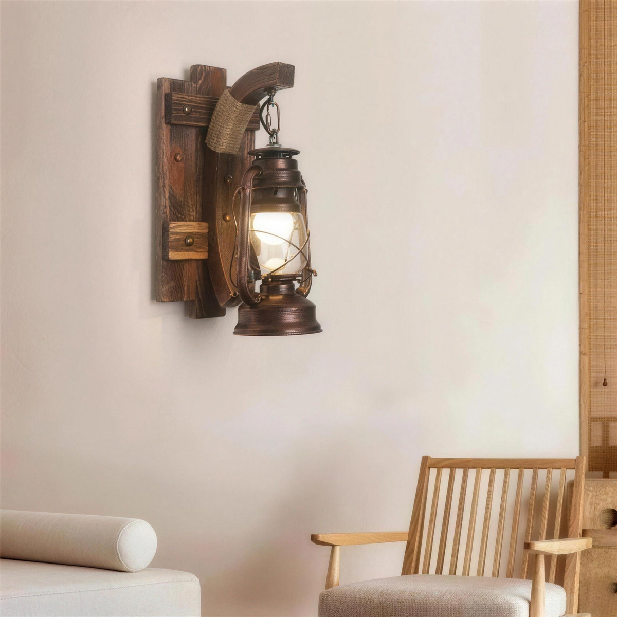 Applique lanterne retro bois cafe