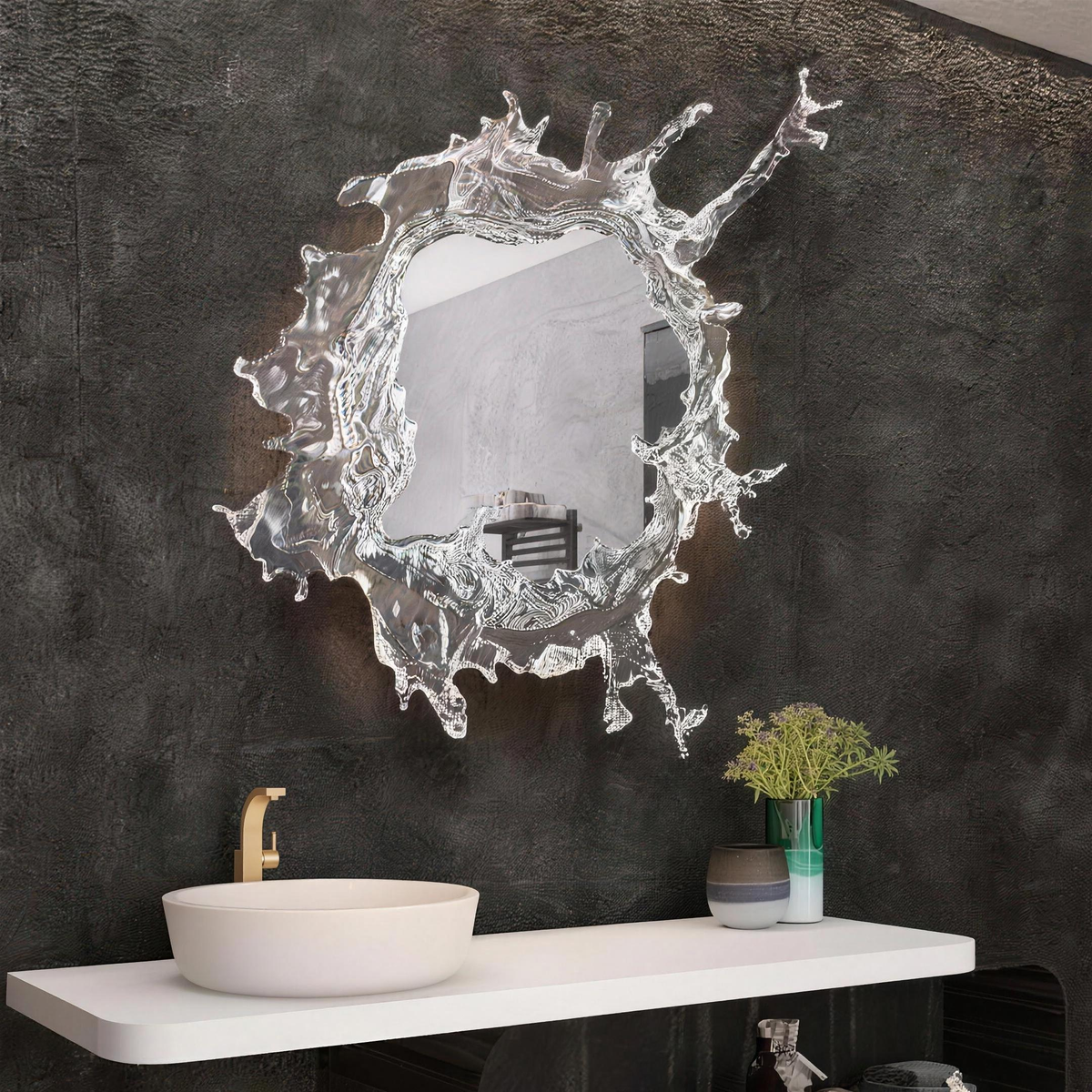 Applique miroir fleur eau chrome salon