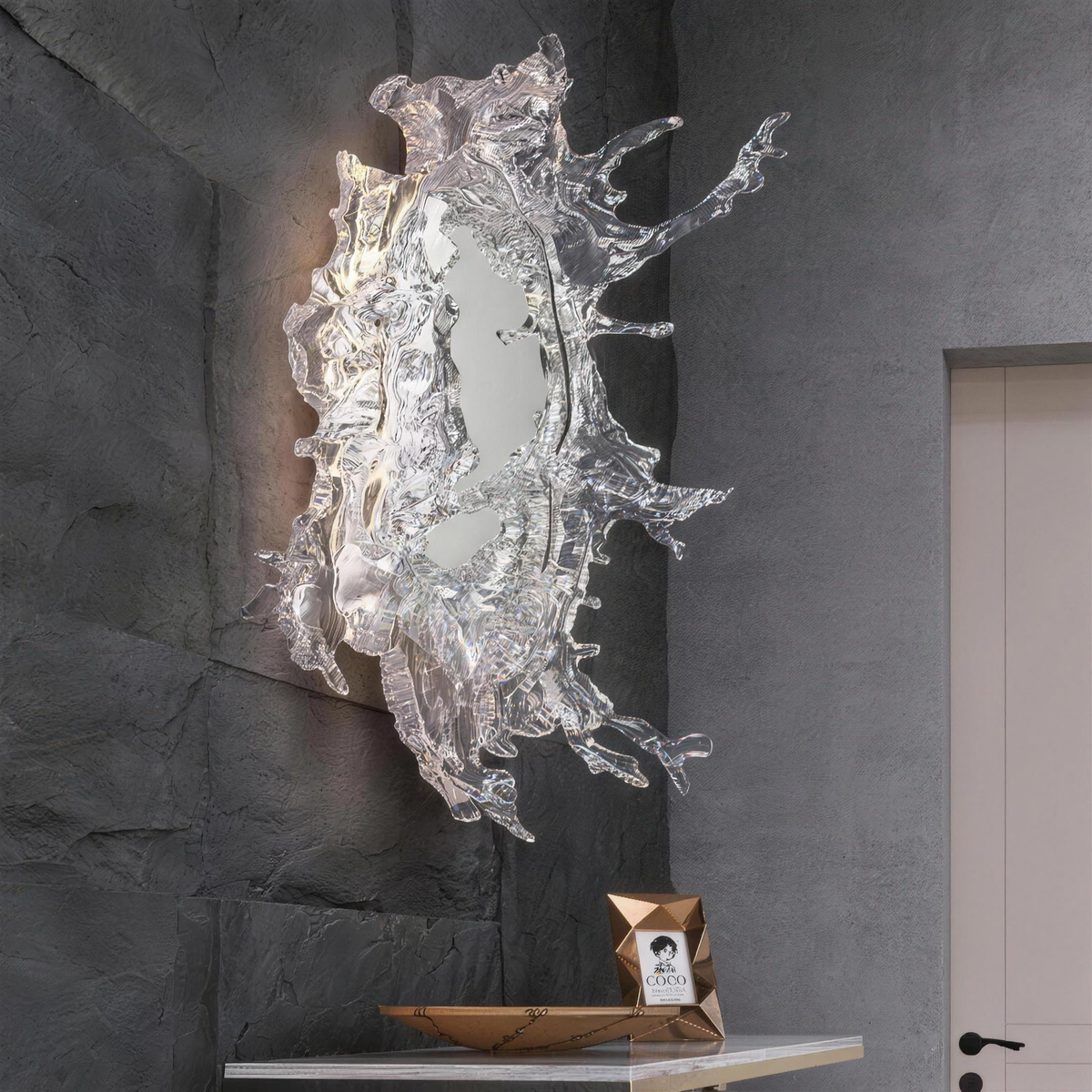 Applique miroir fleur eau chrome mur
