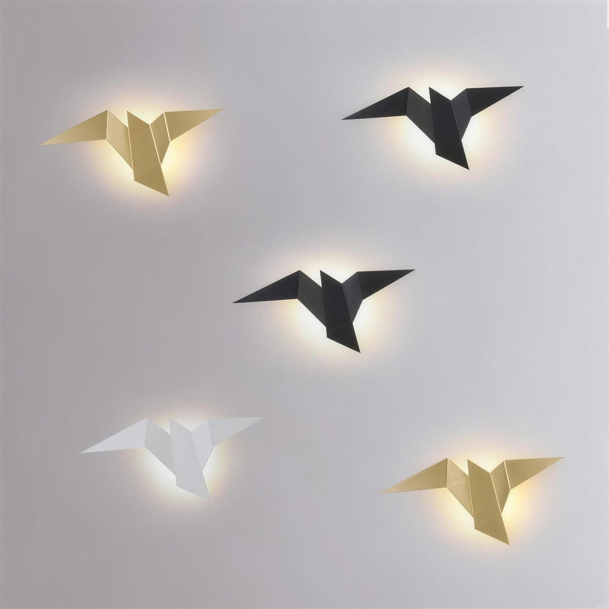 Oiseaux LED cinq oiseaux doré noir blanc 2K