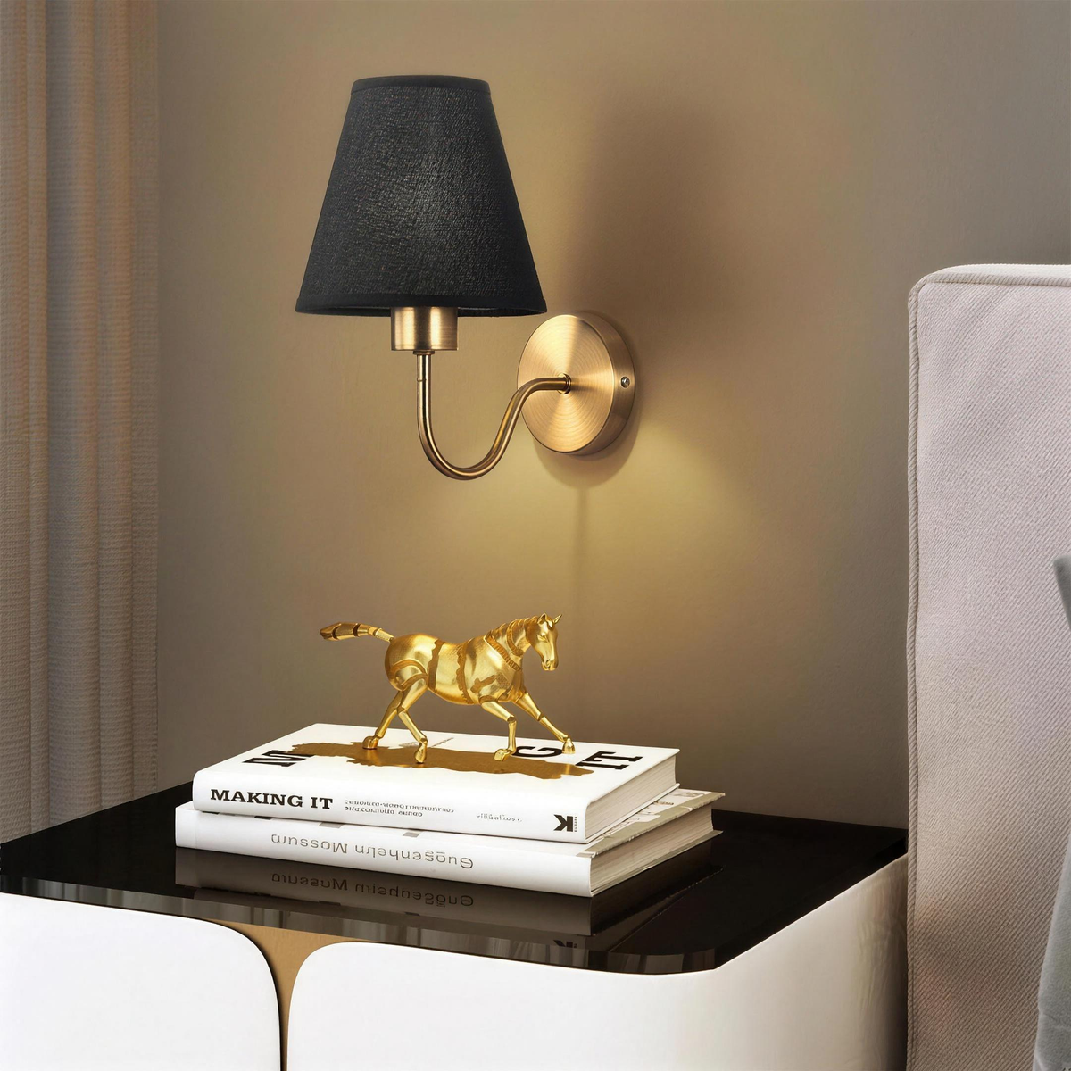 Applique abat-jour noir chevet 2K